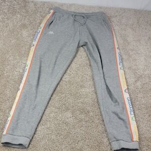 Kappa Mens Track Pants Gray Medium Logo Side Stripe Joggers Sweatpants Casual